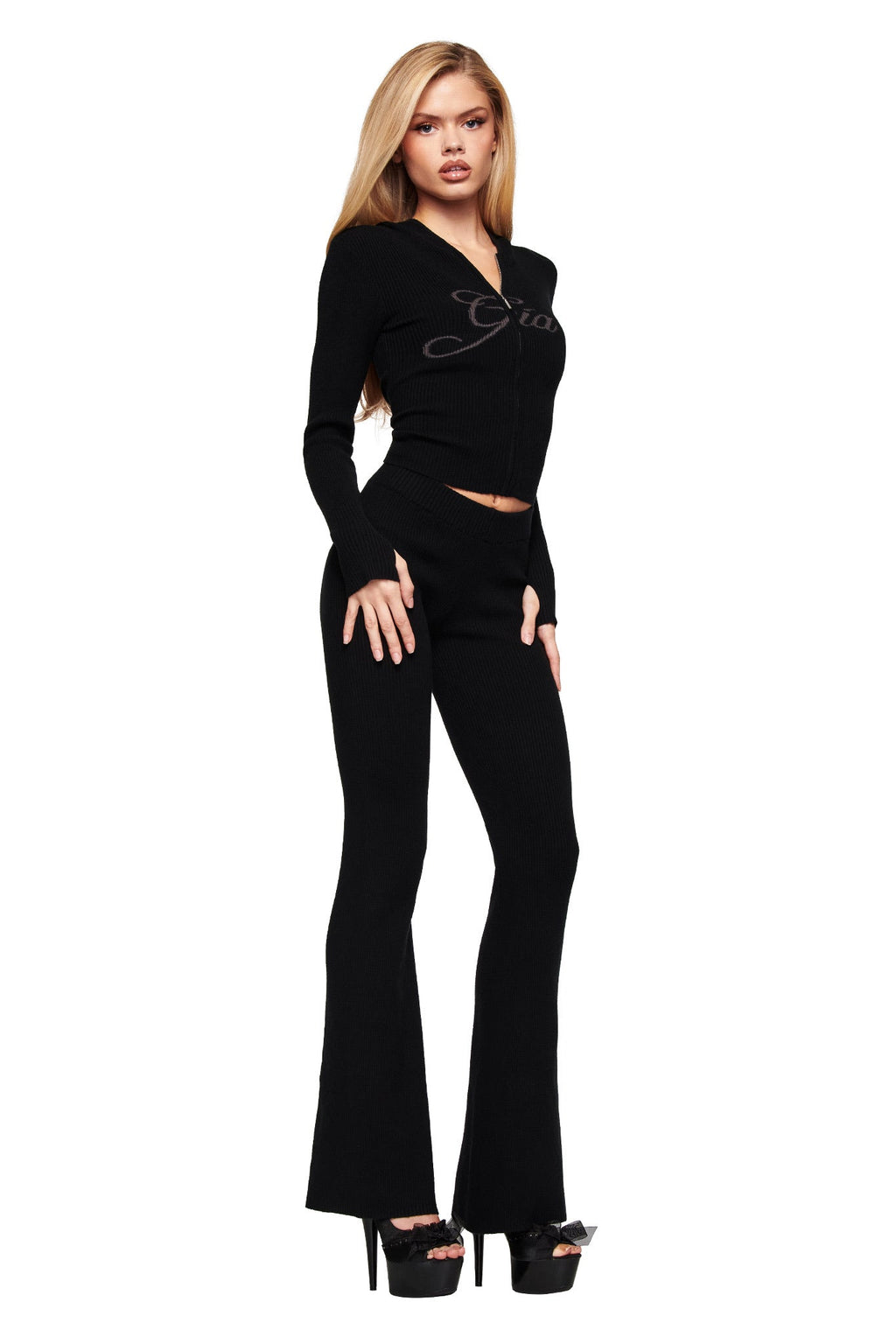 BLARE KNIT HOODIE - BLACK