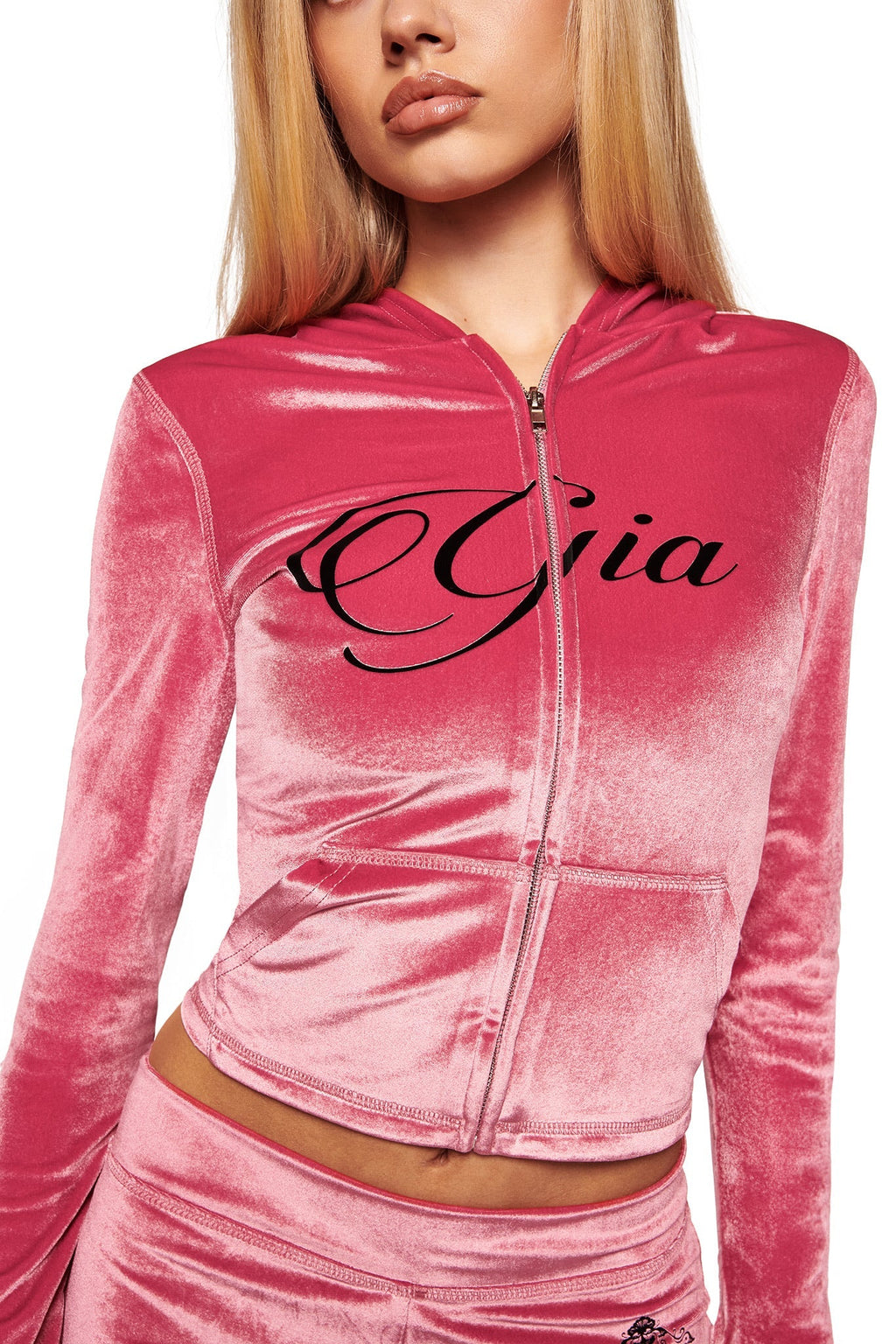 BLARE VELOUR POCKET HOODIE - PINK