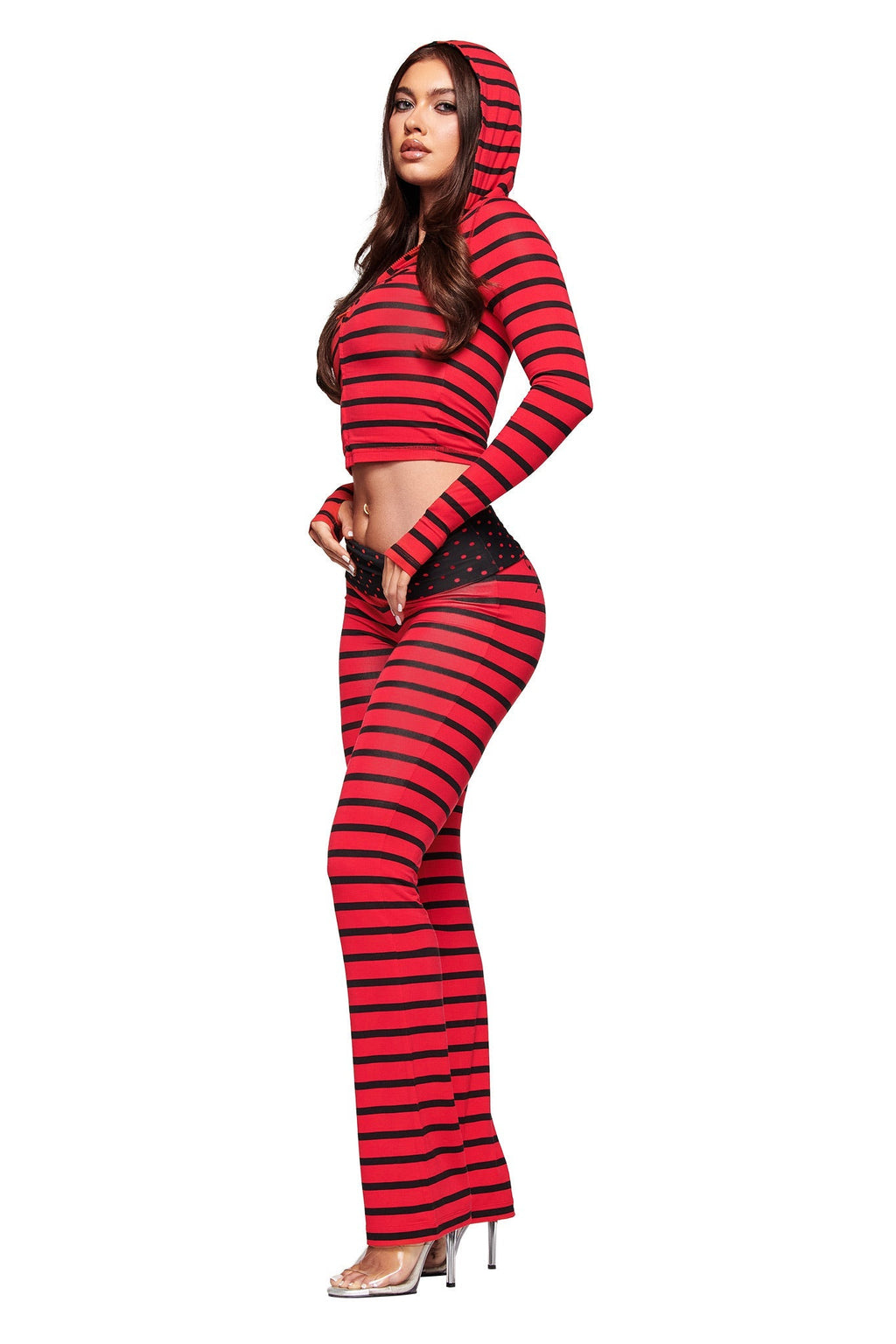 BLARE FOLDOVER TRACKPANT - RED AND BLACK STRIPE