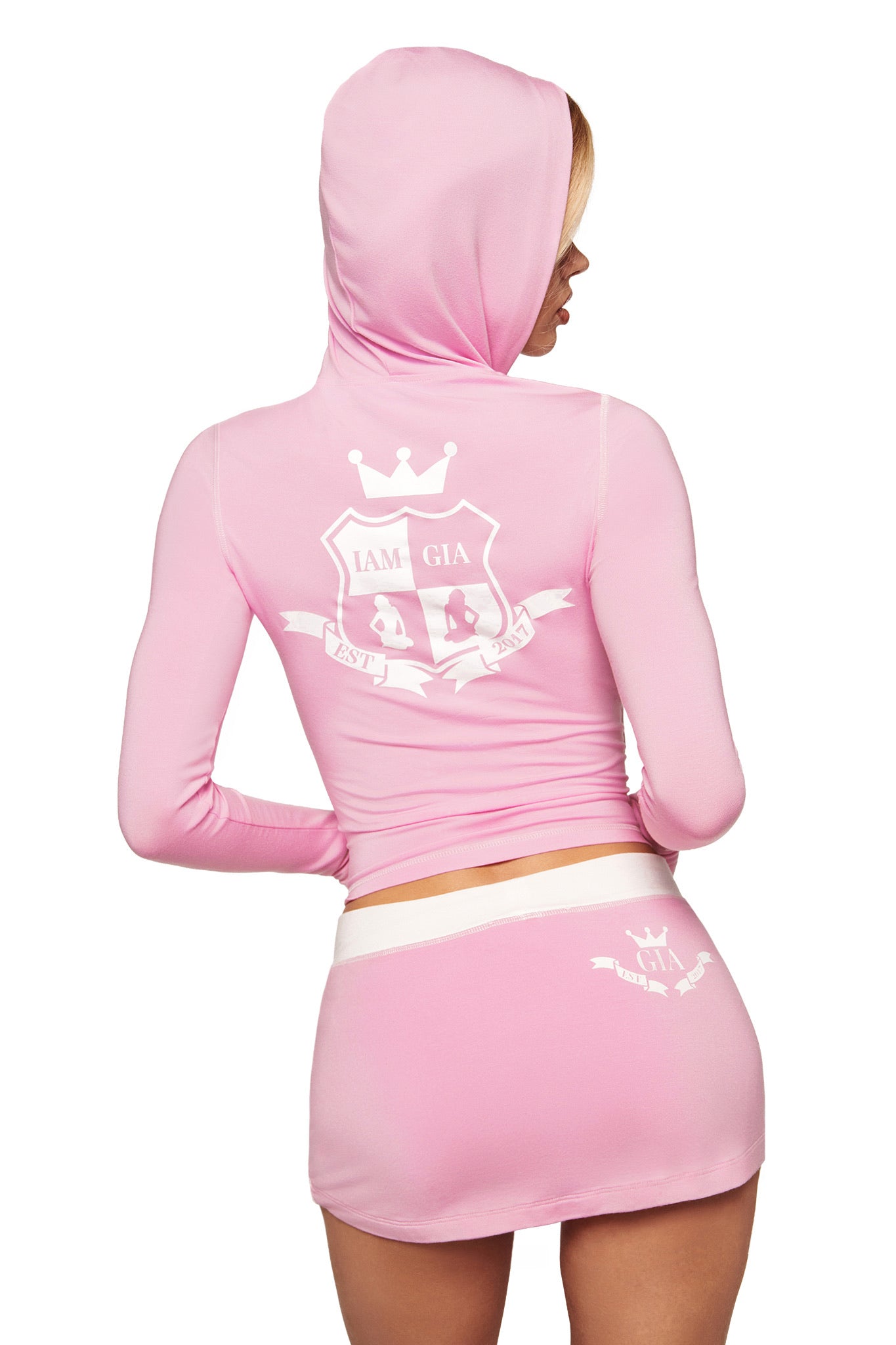 BLARE PIPING HOODIE - BABY PINK AND WHITE