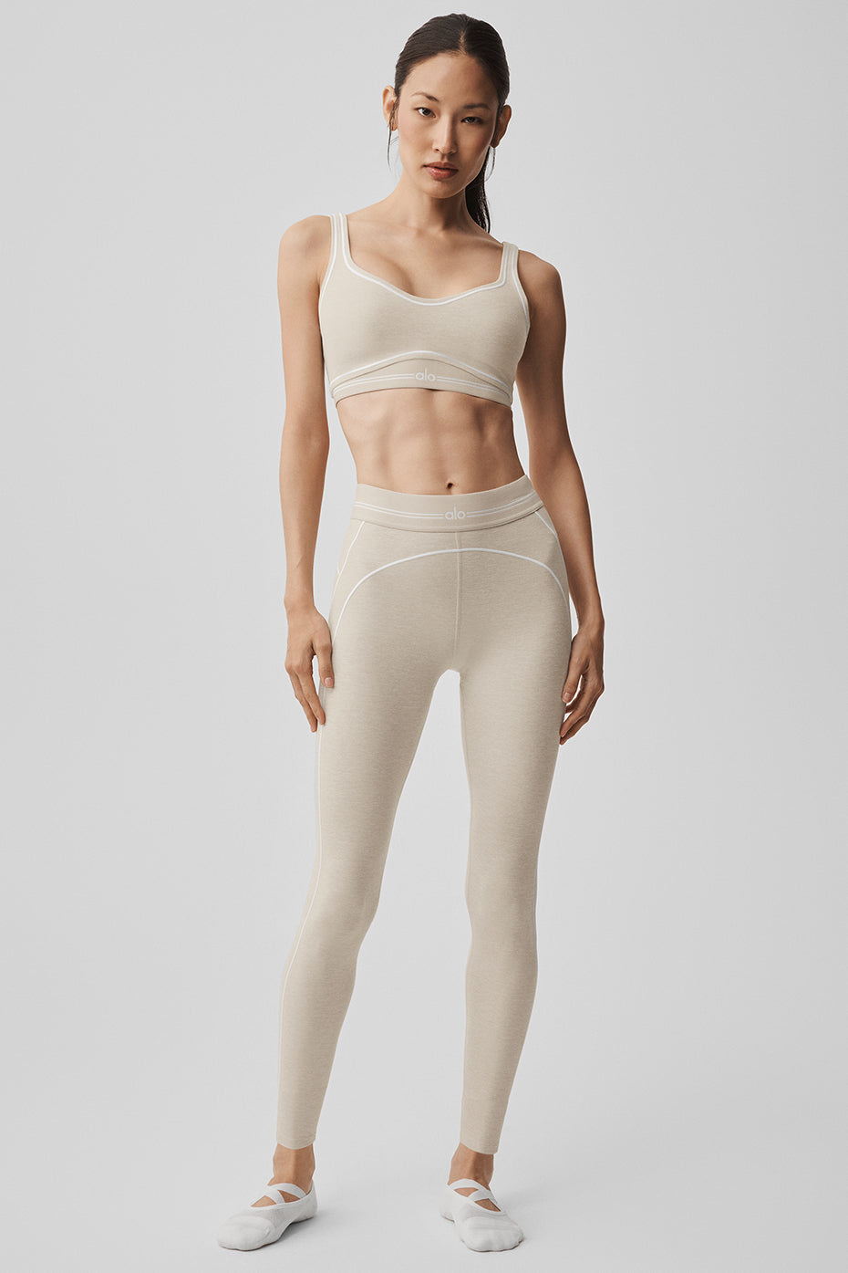 7/8 High-Waist Alosoft Heart Throb Legging - Oatmeal Heather/White